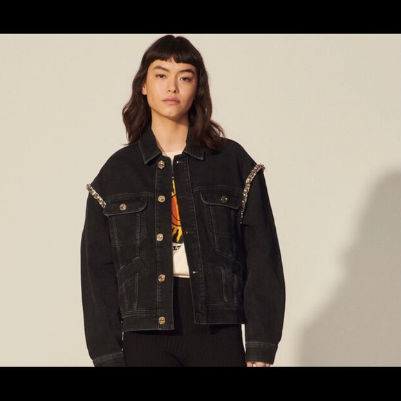 Sandro Paloma Faded Denim Embellished 